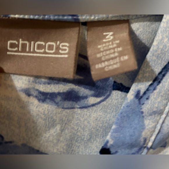 Chico’s Roll Tab Sleeves Popover Floral Blouse Size (3) Large Blue & White - Picture 4 of 4